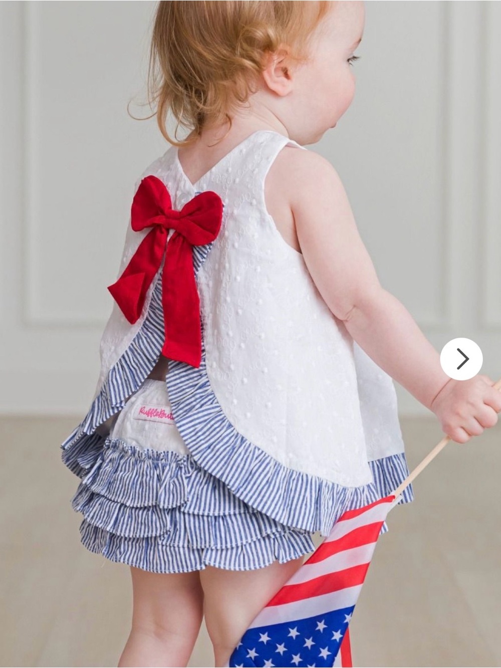 Rufflebutts Baby Girls' White Dot Tank with Navy Ruffle Bloomers and Red Bow
